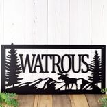 Personalized Metal Family Last Name Sign, Moose & Rocky Mountain Range Scene Wall Art, Custom Northern Wildlife Outdoor Steel Plaque 5 small