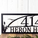 Custom Great Blue Heron Metal Address Sign, Lake Sunset Scene with Egret Bird & Cattails, Beach Home Driveway Entrance House Number Plaque 3 small