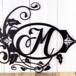 Custom Metal Script Monogram Plaque with Vines and Fleur De Lis 3 small