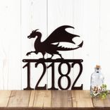 Metal House Number Sign with Fantasy Gothic Medieval Dragon 3 small