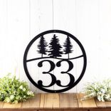 Round Metal House Number Sign with Pine Trees 1 small