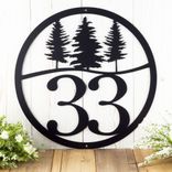 Round Metal House Number Sign with Pine Trees 5 small