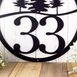 Round Metal House Number Sign with Pine Trees 4 small