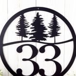 Round Metal House Number Sign with Pine Trees 3 small