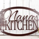 Personalized Hanging Oval Metal Kitchen Name Sign with Pine Trees 4 small