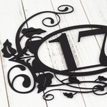 Oval Metal House Number Sign with Vines and Fleur De Lis, 2 Digit 3 small