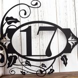 Oval Metal House Number Plaque with Vines and Fleur De Lis, 2 Digit 4 small