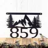 Hanging Metal House Number Sign with Mountains and Pine Trees 4 small