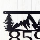Hanging House Numbers Metal Sign with Mountains and Pine Trees 3 small