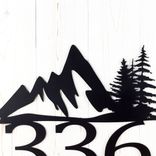 Metal House Numbers Sign with Mountains and Pine Trees 3 small