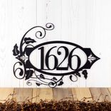 Oval Metal House Number Sign with Vines and Fleur De Lis, 4 Digit 1 small