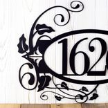 Oval Metal House Number Sign with Vines and Fleur De Lis, 4 Digit 3 small