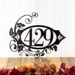 Oval Metal House Number Sign with Vines and Fleur De Lis, 3 Digit 4 small