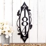 Vertical Metal House Number Sign with Vines and Fleur De Lis, 3 Digit 4 small