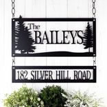 Personalized Metal Family Name and Address Plaque with Pine Trees 1 small