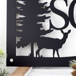 Personalized Metal Family Name and Address Sign with Doe Deer and Pine Trees 4 small