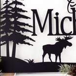 Personalized Metal Family Name and Address Sign with Moose and Pine Trees 4 small