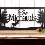 Personalized Metal Family Name and Address Sign with Moose and Pine Trees 3 small