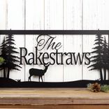 Personalized Rectangular Metal Family Name Plaque with Doe Deer and Pine Trees 4 small