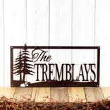 Custom Rectangular Metal Family Last Name Sign with Pine Trees 4 small