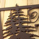 Custom Rectangular Metal Family Last Name Sign with Pine Trees 5 small