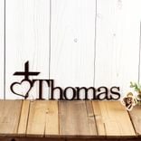 Personalized Bereavement Metal Name Memorial Sign with Cross & Heart, Custom Religious Urn Plaque, Rememberance of Loved One Wall Hanging 3 small