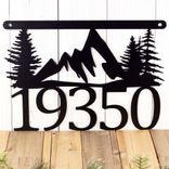 Hanging Metal House Numbers Plaque with Mountains and Pine Trees 3 small