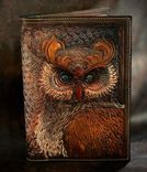 Owl hand tooled leather 3D journal cover  1 small