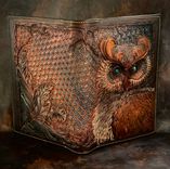 Owl hand tooled leather 3D journal cover  3 small