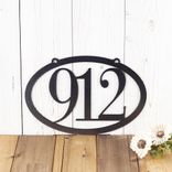 Personalized Hanging Oval Metal House Number Sign, Custom Contemporary Address Steel Plaque, 5 inch Horizontal Numbers Housewarming Gift 1 small
