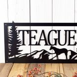 Personalized Family Last Name Metal Sign with Horse Silhouette, Custom Equestrian Outdoor Plaque, Rocky Mountain Range Landscape Wall Art 3 small
