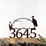 Outdoor Metal House Number Sign with Sun, Lake Heron, and Cattails 3 small