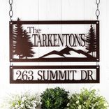Personalized Metal Family Name and Address Sign with Mountains and Pine Trees 3 small
