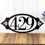 Oval Metal House Number Sign with Fleur De Lis, 3 Digit 3 small