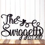 Personalized Cursive Family Last Name and Established Year Metal Sign with Hearts & Scrolls, Custom Script Wall Art, Lake House Est. Plaque 1 small