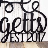 Personalized Cursive Family Last Name and Established Year Metal Sign with Hearts & Scrolls, Custom Script Wall Art, Lake House Est. Plaque 5 small