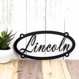 Personalized Family First & Last Name Metal Sign with Custom Cursive Child Names, Rustic Outdoor Oval Steel Plaque, 11 Year Anniversary Gift 4 small