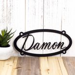 Personalized Family First & Last Name Metal Sign with Custom Cursive Child Names, Rustic Outdoor Oval Steel Plaque, 11 Year Anniversary Gift 5 small