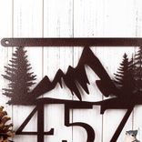 Hanging Metal House Number Plaque with Mountains and Pine Trees 3 small