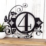 Metal House Number Sign with Vines and Fleur De Lis, 1 Digit 4 small