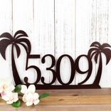 Metal House Number Sign with Beach Palm Trees 3 small