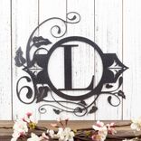 Personalized Family Last Name Initial Monogram Metal Sign, Vines & Fleur-de-lis, Custom Letter Steel Plaque for Newlywed Housewarming Gift 4 small