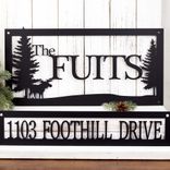 Personalized Metal Family Name and Address Sign with Moose and Pine Trees 1 small