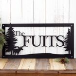 Personalized Metal Family Name and Address Sign with Moose and Pine Trees 3 small