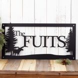 Custom Metal Family Name Plaque with Moose and Pine Trees 4 small
