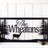 Personalized Metal Family Name and Address Plaque with Doe Deer and Pine Trees 4 small