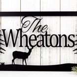 Personalized Metal Family Name and Address Plaque with Doe Deer and Pine Trees 5 small