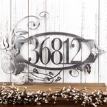 Oval Metal House Number Sign with Vines and Fleur De Lis, 5 Digit 4 small