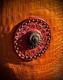 Leather Hand dyed embossed gator print with pyrite ammonite fossil 2 small
