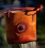 Leather Hand dyed embossed gator print with pyrite ammonite fossil 1 small